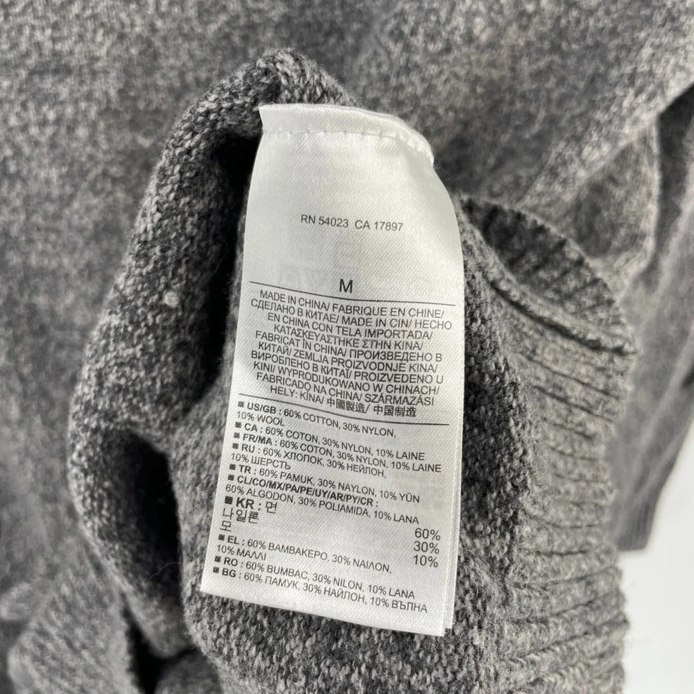 Banana Republic Mens Medium Gray Striped Wool Blend‎ Mock Neck Button Sweater
